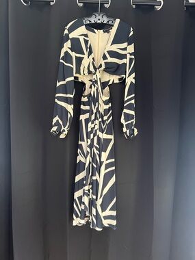 Banana Republic; Navy & Cream Abstract Midi Dress with Twist Front